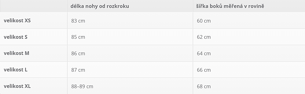 Těhotenské kalhoty Wide Flow tabulka velikostí